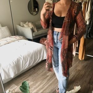 Band of Gypsies Sheer Printed Pocket Kimono Duster S/M